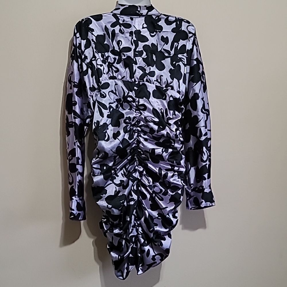 Zara Satin Effect Black and Lilac Dress Sz Large - Picture 7 of 8